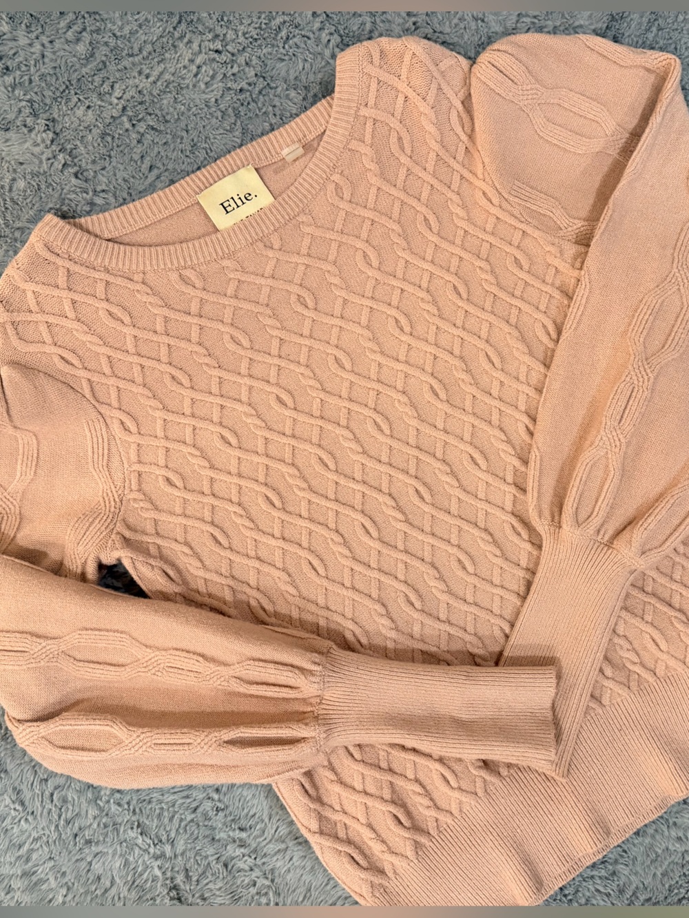 Elie Tahari Soft Pink Cable Knit Crew Neck Sweater